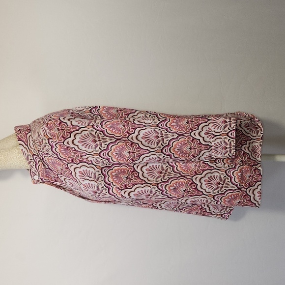 Chico's Pink Paisley Print 3/4 Sleeve Button Down 100% Linen Button Cuff Top - Picture 7 of 13
